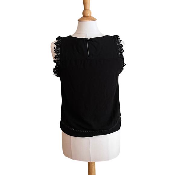 LOFT Black Sleeveless Blouse Lace Trim, Size SP - Picture 5 of 11